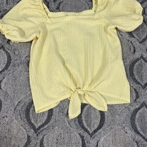 LOFT Soft Yellow Textured Blouse with Tie Detail